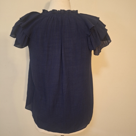 Nanette Lapore Triple Tiered Flutter Sleeve Top Navy BlueSize S - Picture 4 of 7
